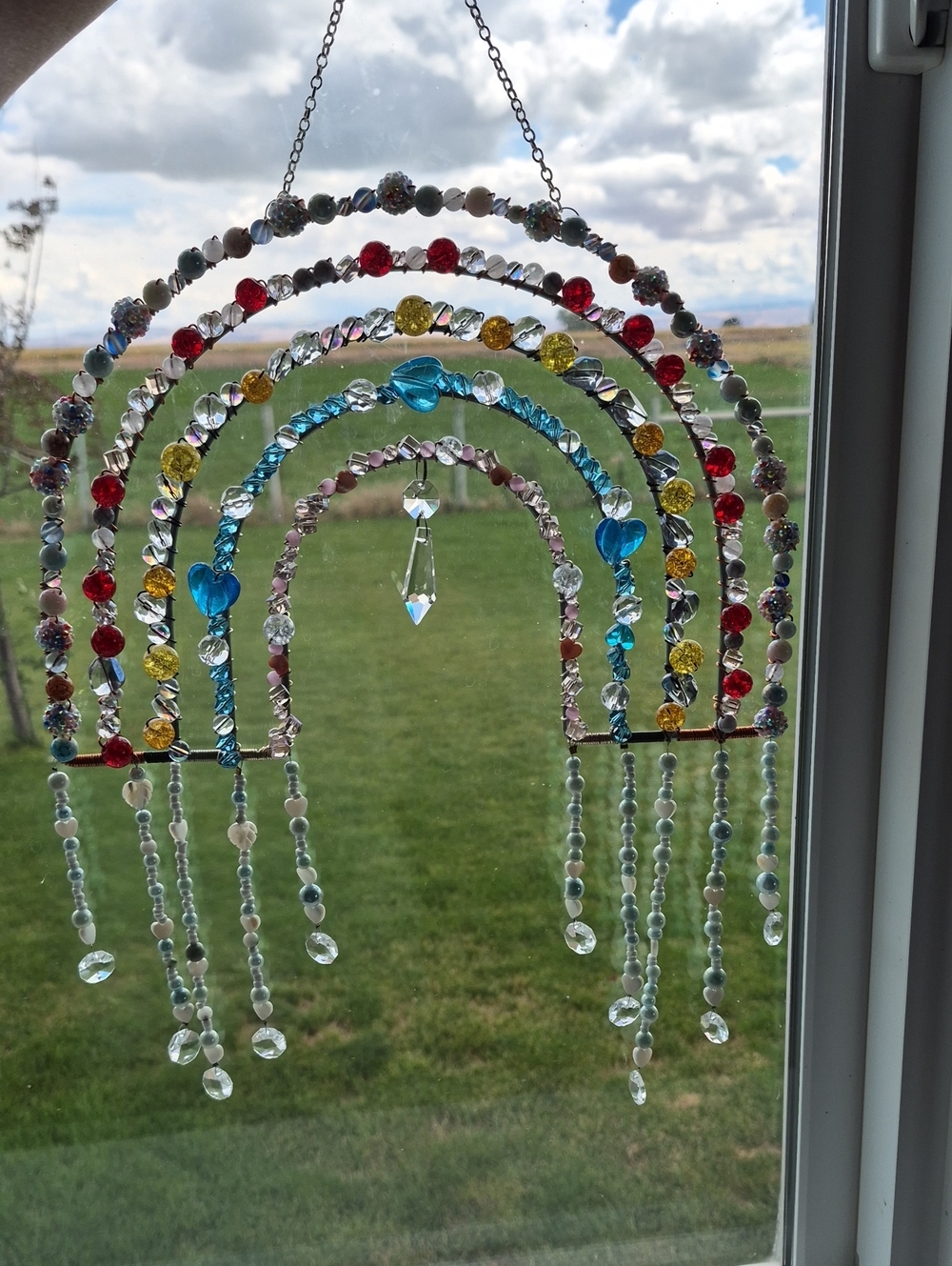 Beaded Rainbow Hanging Mobile with Crystal Drops